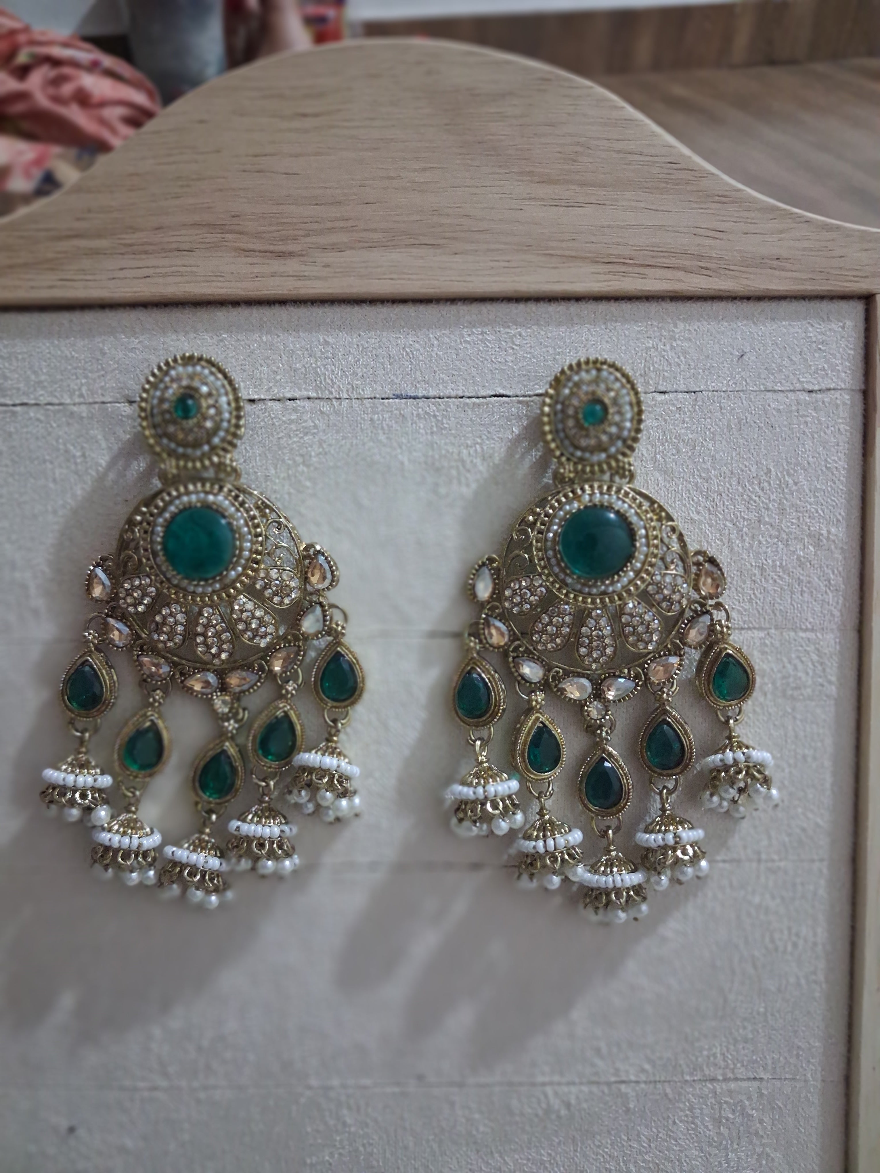 Royal Bahubali Kundan Chandbali Earrings with Triple Jhumki Drops