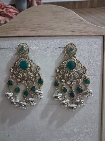 Royal Bahubali Kundan Chandbali Earrings with Triple Jhumki Drops