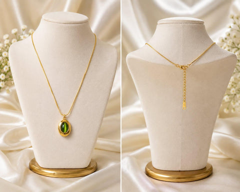 Premium Green Oval Stone Pendant Necklace