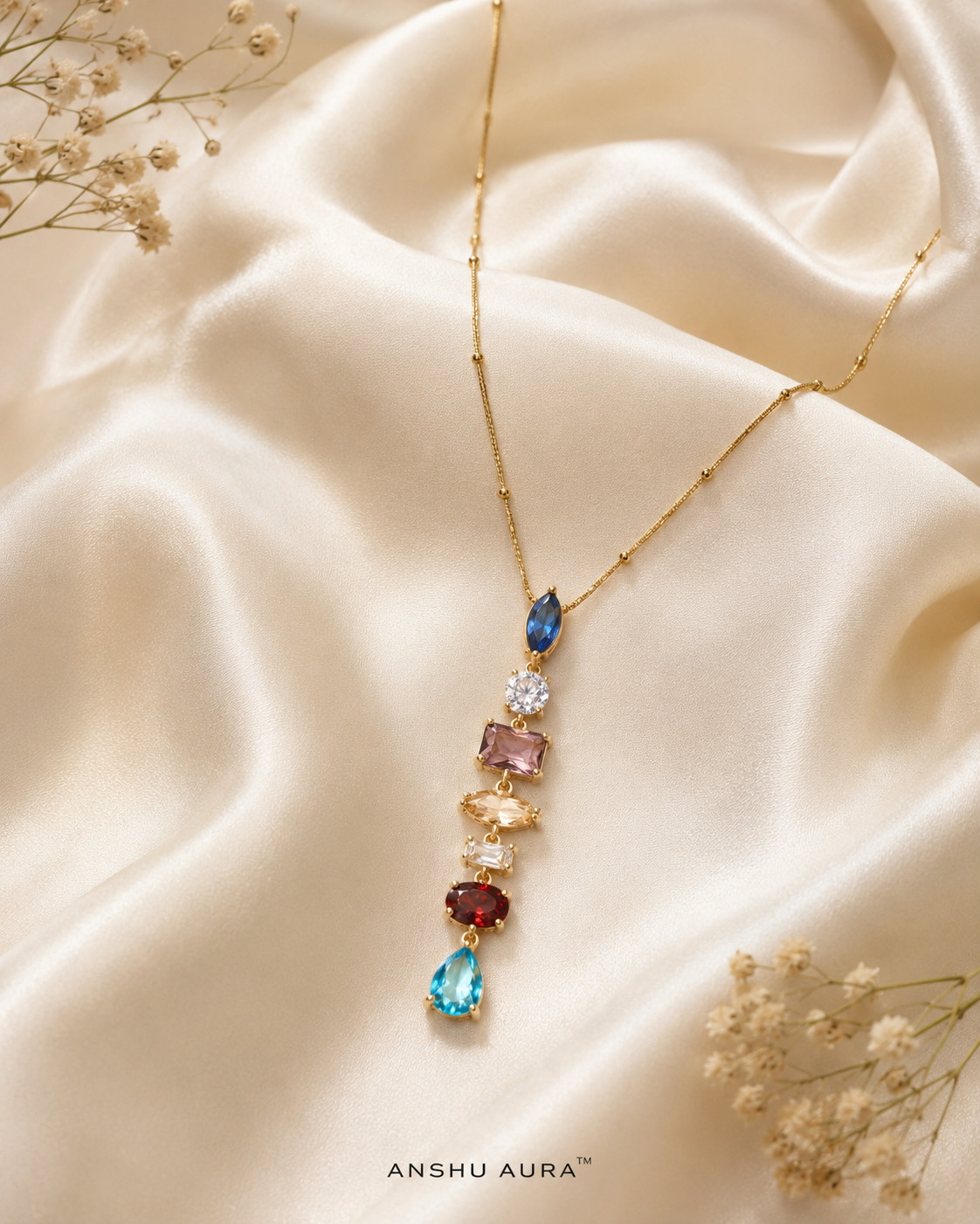 Aurora Multicolour Crystal Drop Necklace