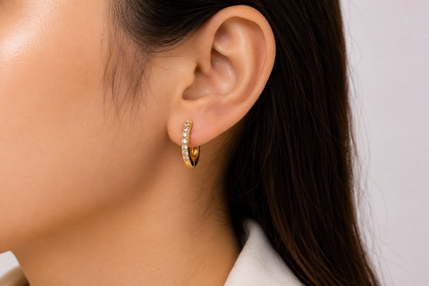 Gold-Tone White Stone Huggie Hoop Earrings