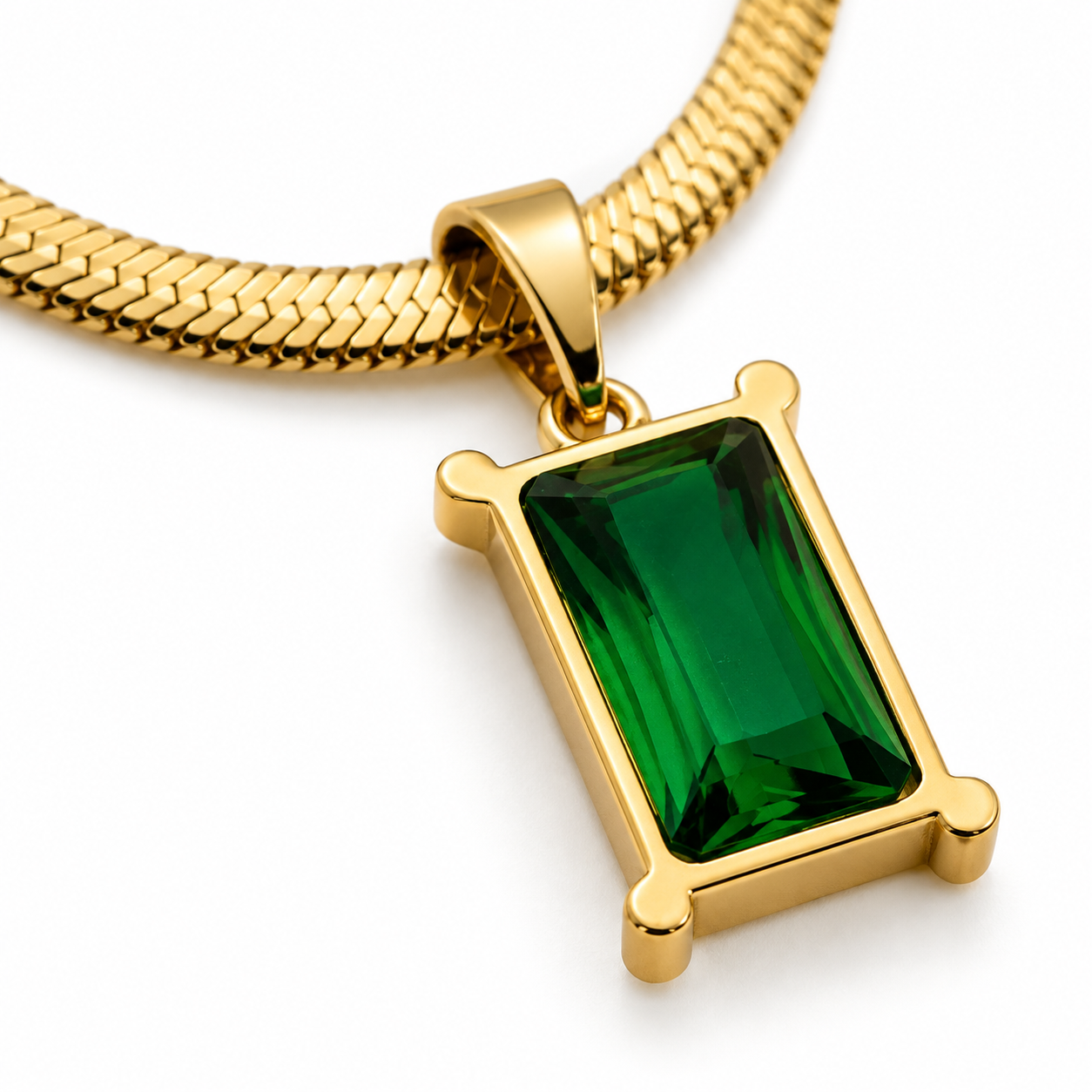 Emerald Herringbone Pendant Necklace