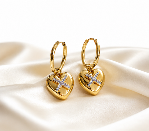 Golden Heart X Crystal Hoop Earrings