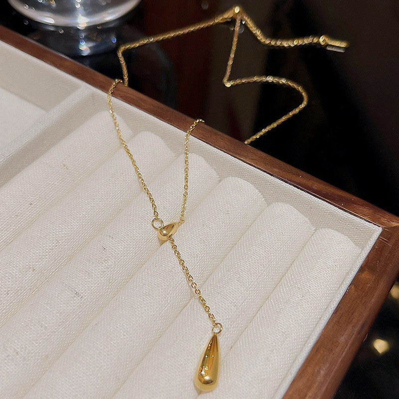 Minimalist Gold Waterdrop Tassel Pendant Necklace – Adjustable Chic Style