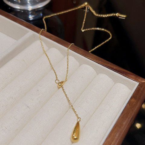 Minimalist Gold Waterdrop Tassel Pendant Necklace – Adjustable Chic Style